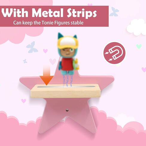 for Toniebox Starter Tonie Shelf Wall Mounted Set of 4 (Moon and 3 Stars),Tonies Figures Tonies Storage,Magnetic Wooden Floating Shelves Compatible with Tonie box Player Character for Children Room in Kuwait