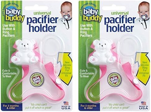 مشبك حامل اللهاية العالمي من بيبي بادي – يتم تثبيته على الباسي أو ربطه بحلقة سيليكون ملائمة عالمية – مشبك مصاصة للأطفال من سن 4 أشهر فما فوق/ الأولاد والبنات الصغار in Kuwait