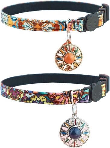 IDOLPET 2 Pack Cat Collar Breakaway Cat Collar Set with Tassel Tribal Aztec Pattern Adjustable Safety Kitten Collar with Bell (Orange + Blue) in Kuwait