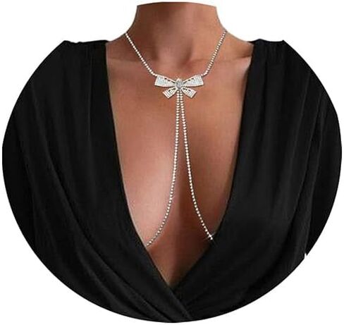 سلاسل الجسم القوس Florry مثير حجر الراين مجوهرات الجسم سباركلي كريستال Bowknot سلسلة الصدرية سلسلة الجسم للنساء in Kuwait