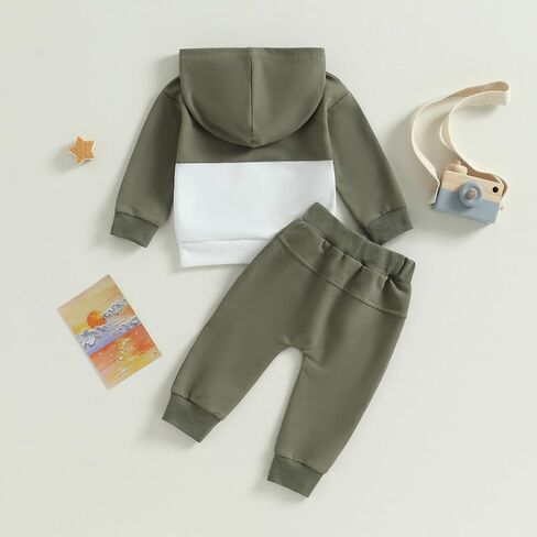 Ursobutegl Toddler Baby Boy Clothes Color Block Hooded Sweatshirt Pullover Jogger Pants 2Pcs Fall Winter Sweatsuit Outfit in Kuwait