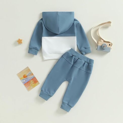 Ursobutegl Toddler Baby Boy Clothes Color Block Hooded Sweatshirt Pullover Jogger Pants 2Pcs Fall Winter Sweatsuit Outfit (green block, 12-18 Months) in Kuwait