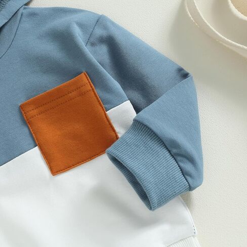 Ursobutegl Toddler Baby Boy Clothes Color Block Hooded Sweatshirt Pullover Jogger Pants 2Pcs Fall Winter Sweatsuit Outfit (green block, 12-18 Months) in Kuwait