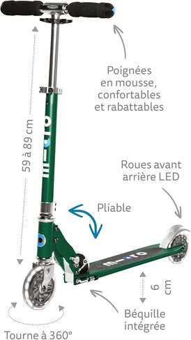 Micro Kickboard | Sprite LED | 2 Wheeled | Fold-to-Carry | Lightweight Swiss-Designed Micro Scooter | Light-Up Wheels| Children and Teens, Ages 6+ in Kuwait