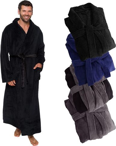 Ross Michaels Mens Robe Plush Big and Tall - Long Fleece Spa Bath Robe with Pockets - Bathrobe Gift for Men and Teens in Saudi Arabia
