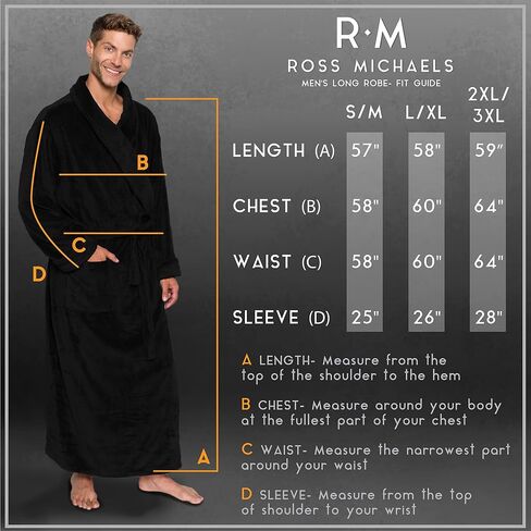 Ross Michaels Mens Robe Plush Big and Tall - Long Fleece Spa Bath Robe with Pockets - Bathrobe Gift for Men and Teens in Saudi Arabia
