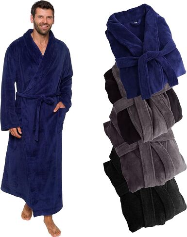 Ross Michaels Mens Robe Plush Big and Tall - Long Fleece Spa Bath Robe with Pockets - Bathrobe Gift for Men and Teens in Saudi Arabia