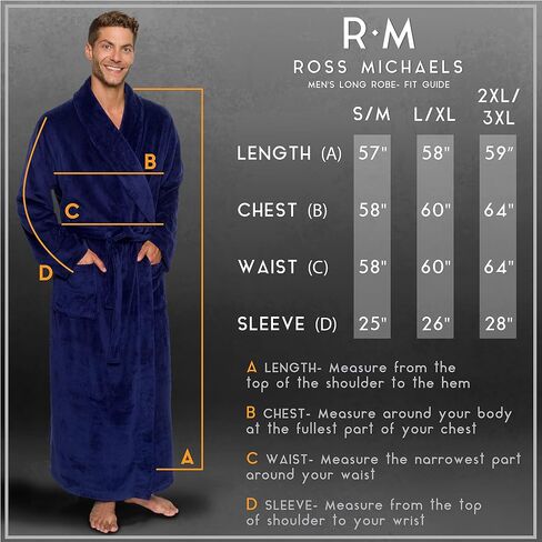 Ross Michaels Mens Robe Plush Big and Tall - Long Fleece Spa Bath Robe with Pockets - Bathrobe Gift for Men and Teens in Saudi Arabia