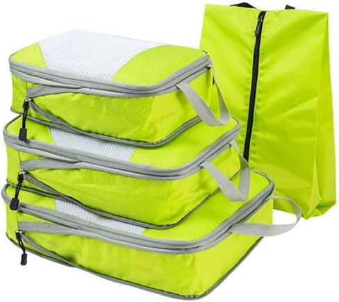 4 Pcs Compression Packing Cube Set, Expandable Mesh Travel Luggage Organizers and Storage Packing Cubes, Portable Luggage Suitcase Organizer Set for Clothing Underwear Shoes (Black) in Kuwait