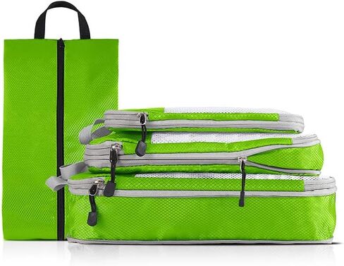 4 Pcs Compression Packing Cube Set, Expandable Mesh Travel Luggage Organizers and Storage Packing Cubes, Portable Luggage Suitcase Organizer Set for Clothing Underwear Shoes (Black) in Kuwait