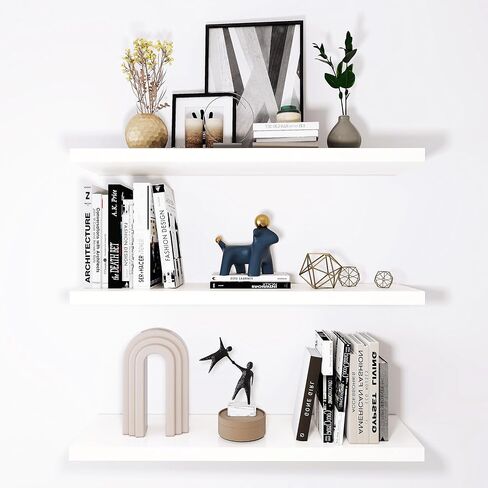 ECHTTHCE White Floating Shelf,Living Room/Bedroom/Office/Concealed Support Floating Shelves. A Set of Three Modern and Fashionable Wall Shelves White in Saudi Arabia
