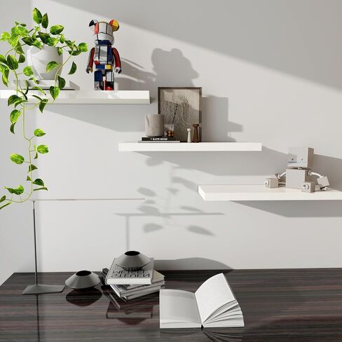 ECHTTHCE White Floating Shelf,Living Room/Bedroom/Office/Concealed Support Floating Shelves. A Set of Three Modern and Fashionable Wall Shelves White in Saudi Arabia