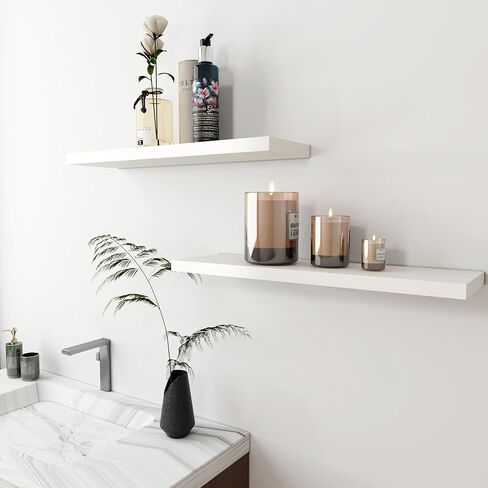 ECHTTHCE White Floating Shelf,Living Room/Bedroom/Office/Concealed Support Floating Shelves. A Set of Three Modern and Fashionable Wall Shelves White in Saudi Arabia