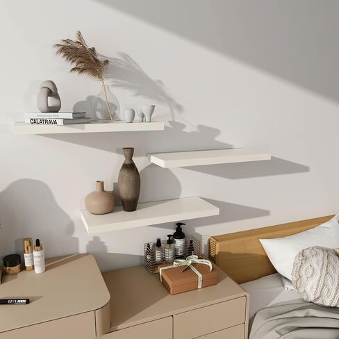 ECHTTHCE White Floating Shelf,Living Room/Bedroom/Office/Concealed Support Floating Shelves. A Set of Three Modern and Fashionable Wall Shelves White in Saudi Arabia