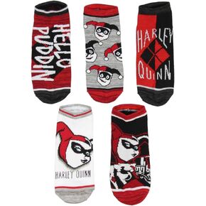 DC Comics Harley Quinn Adult Character Themed Designs 5 Pack Mix and Match No Show Ankle Socks