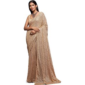 TRENDMALLS Women's Georgette Heavy Sequins Work Heavy Saree with Blouse (Latest-Sequins-Party-Saree) in Kuwait
