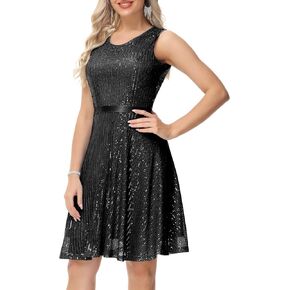 Women's V Neck Short Sequin Dress Sparkling Sleeveless Cocktail Dress Mini Party Dresses