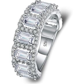 Qitian 3.99CT 925 Sterling Silver Cubic Zirconia Bridal Rings Sets Rectangle Cut CZ Engagement Rings Wedding Band for Women Size 5-10