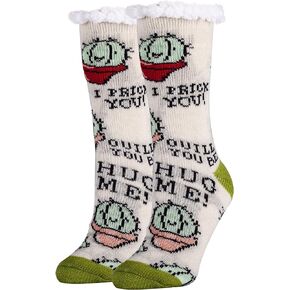 ooohyeah Women's Light Up Grippers Slipper Socks, Fuzzy Soft Cozy Warm Glow In Dark Socks, Funny Christmas Socks