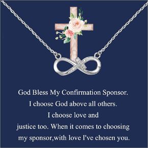 FEELMEM Confirmation Sponsor Necklace God Bless My Confirmation Sponsor Gift Catholic Mentor Gifts for Godmother Thank You