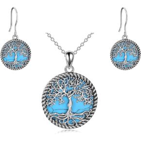 ONEFINITY Tree of Life Jewelry Sterling Silver Turquoise Tree of Life Necklace and Earrings for Women Gifts