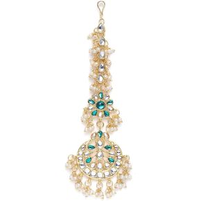 I Jewels 18K Gold Plated Indian Wedding Bollywood Pearls Kundan Studded Maang Tikka for Women/Girls (T2872)