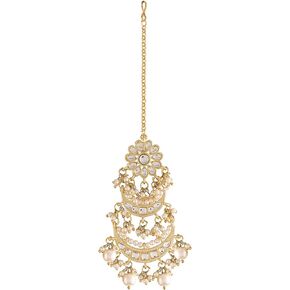 I Jewels مطلي بالذهب 18 قيراط لحفلات الزفاف الهندية ولآلئ بوليوود مرصعة بمانغ تكا للنساء/الفتيات (T2872)