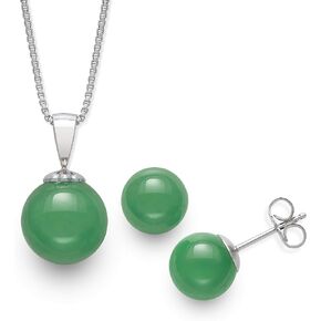 Belacqua Sterling Silver Natural Jade Pendant Necklace Stud Earring Jewelry Set