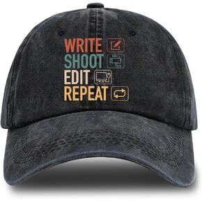 rofiowa Write Shoot Edit Repeat Adjustable Washed Cotton Baseball Cap, Funny Retro Trucker Hat for Men Women Filmmaker Producer Vlogger Journalist Film School Student, Birthday Filmmaking Gift in Kuwait