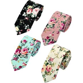 Geek-M Men's Fashion Causal Cotton Floral Printed Tie Necktie Skinny Ties for Men Pack of 4