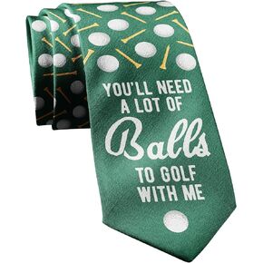 Crazy Dog T-Shirts You'll Need A Lot Of Balls To Golf With Me Necktie Funny Neckties for Men Golf Tie Nerdy Golfing Ties Mens Novelty Neckties for Golfer