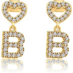 EARFULL Initial Heart Stud Earrings for Girls, 18K Real Gold Plated Dainty Alphabet Letter Earrings CZ Heart Shape Stud Earrings for Women Teen Girls