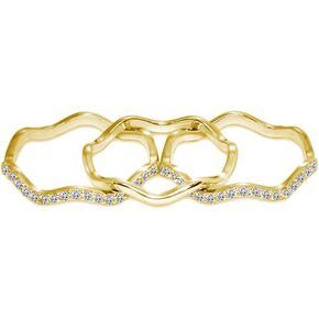 Hoops & Loops Sterling Silver Cubic Zirconia Stackable Wavy Band Rings, Set of 3