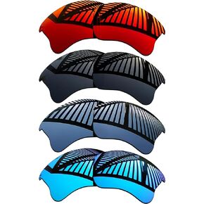 4 Pairs Replacement Lenses for Oakley Flak Jacket XLJ/Flak Jacket XLJ Asian Fit (AF) Sunglasses - Solid Black+Titanium+Ice Blue+Fire Red