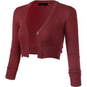 Women's Solid Button Down 3/4 Sleeve Cropped Bolero Cardigans (S-4XL)