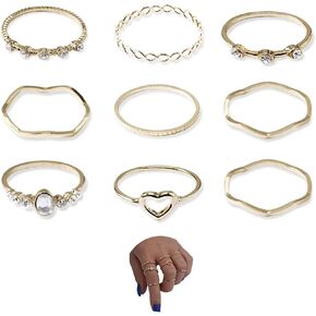 Boho Rings Set Gold Rings Crystal Joint Knuckle Finger Rings Stackable Rings Jewelry for Women and Girls