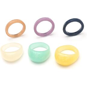 6PCS Resin Chunky Rings Set Multicolor Transparent Plastic Acrylic Rings Knuckle Stackable Rings Cute Y2k Aesthetic Rings Trend Pink Blue White Brown Gray Band Ring Vintage Chunky Resin Rings Set for Women Teen Girls
