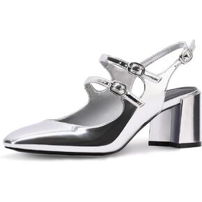 Adrizzlein Women Mary Janes Pumps Round Toe Strappy Chunky Heel Pumps with Adjustable Buckle