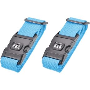 uxcell Luggage Straps Suitcase Belts with Buckle, Combination Lock, 2Mx5cm Adjustable PP Travel Bag Packing Accessories, Sky Blue 2Pcs