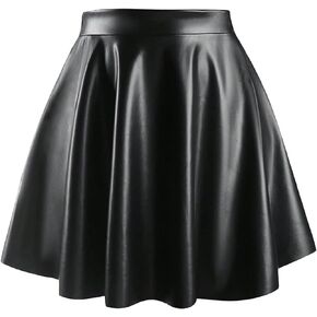 OYOANGLE Women's Plus Size Bodycon Faux Leather Skater Skirt A-Line Short Pleated Flare Skirt