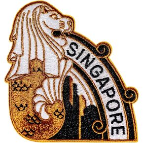 Vagabond Heart Singapore Patch - Merlion Statue Iron On Travel Badge - Singapore Souvenir