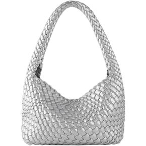 Woven Handbag for Woman Vegan Leather Hand Woven Shoulderbag and Purse Small Fashion Shopper Bag