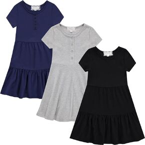 BTween 3-PC Girls Summer Dress Set - Short Sleeve Casual Skater Dresses with Stripe & Floral Print