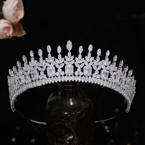 Aoligrace Wedding Tall Cubic Zirconia Tiaras Queen CZ Pageant Crowns Birthday Headpiece Quinceanera Hair Accessories Gifts for Women Gold HG0176