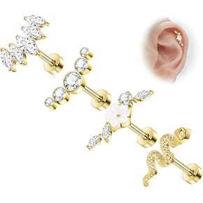 LOAYHOAY 4 قطع 16G G23 أقراط الغضروف التيتانيوم للنساء النقي التيتانيوم المسطح الخلفي الحلزون أقراط للأذن الحساسة زهرة الأفعى الغضروف الحلزون القرط ترصيع محارة ثقب المجوهرات 6 مم in Kuwait