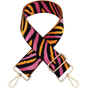 Zebra Pattern Adjustable Bag Strap Replacement 2inch Wide Striped Jacquard Woven Belt for Purse Shoulder Guitar Camera Bag (Pink White Green)