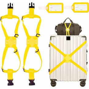 DIVIVID 4 Pack Luggage Straps Luggage Tags Set, 2 Pack Travel Belt for Luggage with Buckles, 2 Pack Suitcase Tags, Adjustable Elastic Bungee Strap for Suitcases Add a Bag(Yellow)