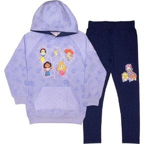 Disney Characters Girls Pullover Hoodie and Joggers 2-Pack, Girls Hooded Sweatshirt and Active Sweatpants Bundle Set