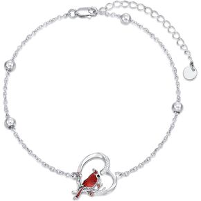 LWXIE Red Cardinal Bracelet with Diamond 925 Sterling Silver Cardinal Bracelet for Women Cardinal Jewelry Gift for Her Anniversary Birthday Christmas