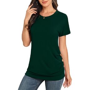 Womens 2024 Casual Summer Short Sleeve Tunic Tops Crew Neck T Shirts with Side Button